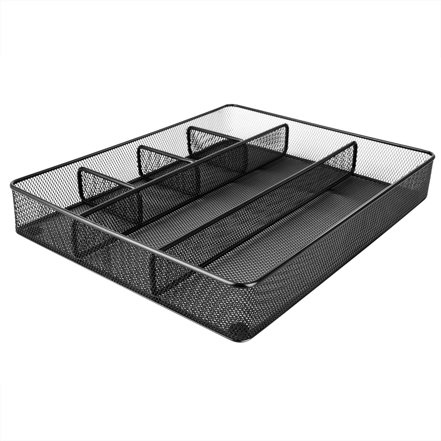Metal Mesh Desk Organizer with 6 Compartments, Anti-Slip Pen Holder Storage Tray