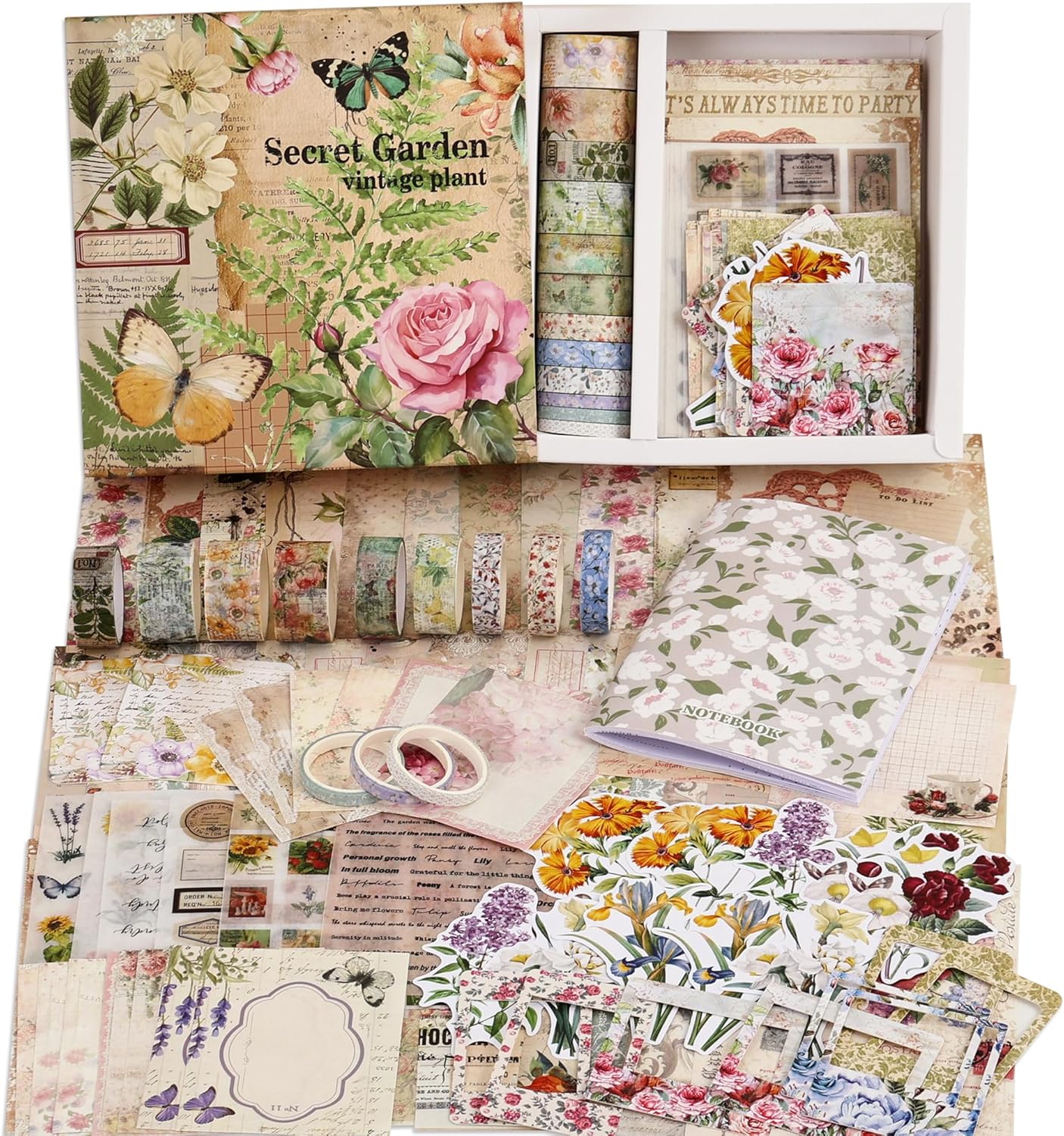 Vintage Botanical Scrapbooking Supplies Kit, Aesthetic Flower Scrapbook Kit